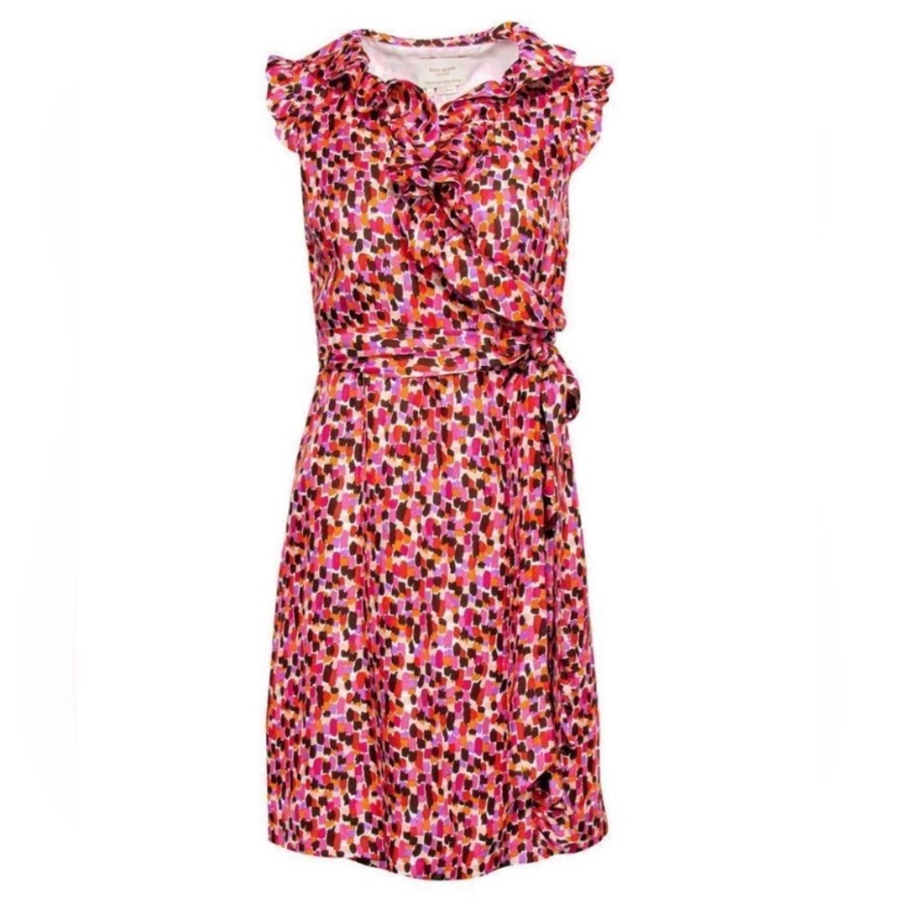 Kate Spade Aubrey Wrap Dress Silk Pink Sleeveless Ruffle V-Neck